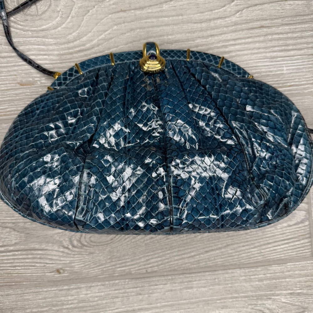Judith Leiber Python Evening Bag Medium Clutch Cr… - image 3